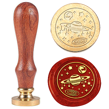 Wax Seal Stamp Set, Sealing Wax Stamp Solid Brass Heads with Wood Handles, for Envelopes Invitations, Gift Card, Planet, 83x22mm, Stamps: 25x14.5mm