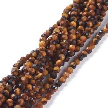 Natural Yellow Tiger Eye Beads Strands, Round, Faceted, 3mm, Hole: 0.7mm, about 131pcs/strand, 15.35inch(39cm)