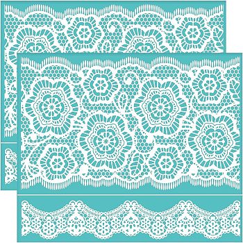 Self-Adhesive Silk Screen Printing Stencil, for Painting on Wood, DIY Decoration T-Shirt Fabric, Turquoise, Floral Pattern, 220x280mm