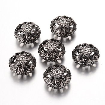Gunmetal Iron Filigree Flat Round Beads, 23mmx12.5mm, hole: 2mm