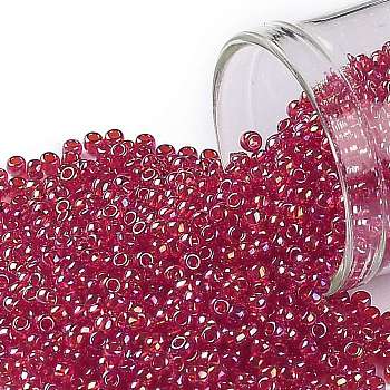 TOHO Round Seed Beads, Japanese Seed Beads, (165C) Transparent AB Ruby, 11/0, 2.2mm, Hole: 0.8mm, about 5555pcs/50g