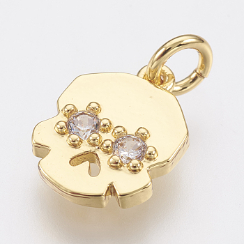 Brass Micro Pave Cubic Zirconia Charms, Lead Free & Cadmium Free, Skull, Golden, 12.5x9x2mm, Hole: 2.8mm