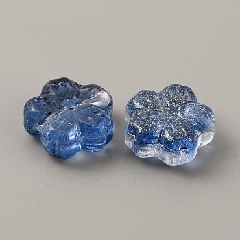 Transparent Glass Beads, with Paillette, Flower, Marine Blue, 13.5x14x6mm, Hole: 1.2mm