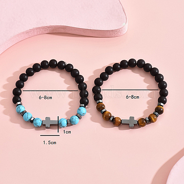 2Pcs 2 Styles Natural & Synthetic Mixed Gemstone Beaded Stretch Bracelets Set(DH0675)-3