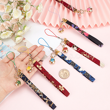 6 pcs bracelets mobiles sakura en laiton à fleurs en émail japonais(HJEW-PH01663)-3