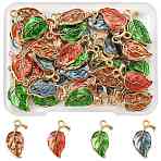40Pcs 4 Colors Alloy Enamel Pendants, Leaf, Light Gold, Mixed Color, 20x10x2mm, Hole: 1.6mm, 10pcs/color(ENAM-FS0004-36)