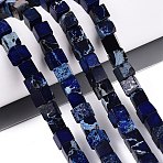 Natural Imperial Jasper Beads, Dyed, Cube, Prussian Blue, 5.5~6.5x5.5~6.5x5.5~6.5mm, Hole: 0.7~0.9mm, about 65~66pcs/strand, 15.75~15.94 inch(40~40.5cm)(G-Q606-43A-01)