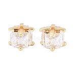 Brass Clear Cubic Zirconia Beads, Cube, Long-Lasting Plated, Rack Plating, Lead Free & Cadmium Free, Golden, 9x9x6.5mm, Hole: 1.8mm(KK-B186-21B-G)