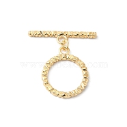 Brass Toggle Clasps, Textured Ring, Real 18K Gold Plated, Ring: 25.5x21.5x2.5mm, Hole: 3mm, Bar: 32x7x2.5mm, Hole: 3mm(X-KK-P234-82G)