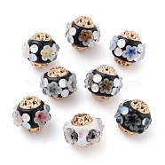 Handmade Indonesia Beads, with Alloy and Resin, Round with Flower, Golden, Mixed Color, 17x16mm, Hole: 2.3mm(FIND-Q106-28)