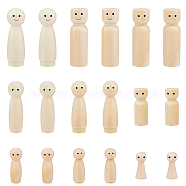 18Pcs 9 Style Unfinished Wooden Peg Dolls Display Decorations, for Painting Craft Art Projects, Beige, 15~21.5x34~71mm, 2pcs/style(WOOD-FH0002-08)