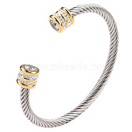 April Twisted Stainless Steel Rhinestone Open Cuff Bangles, Torque Bangles for Women(VG2033-4)