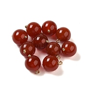 Natural Carnelian(Dyed & Heated) Sphere Charms, with Rack Plating Brass Loops, Real 18K Gold Plated, Long-Lasting Plated, 13.5~14x10mm, Hole: 1.4~1.6mm(G-G110-01G-02)