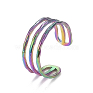 Ion Plating(IP) Rainbow Color 304 Stainless Steel Triple Line Open Cuff Ring for Women, US Size 9(18.9mm)(RJEW-C025-12M)