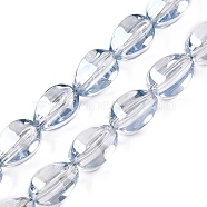 Electroplate Glass Beads Strands, Teardrop Shape, Light Steel Blue, 15x11.5~12x10~10.5mm, Hole: 1.2mm, about 39~40pcs/strand, 23.62~23.94 inch(60~60.8cm)(EGLA-T028-01H)