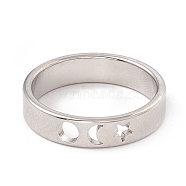 304 Stainless Steel Moon and Star Finger Ring for Women, Stainless Steel Color, US Size 7 3/4(17.9mm)(RJEW-A006-02P)