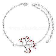SHEGRACE Brass Link Anklets, with Epoxy Resin and Cable Chains, Tree, Platinum, Red, 8-1/4 inch(21cm)(JA128A)