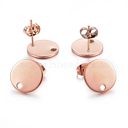 Ion Plating(IP) 304 Stainless Steel Stud Earring Findings, with Loop and Flat Plate, Ear Nuts/Earring Backs, Flat Round, Rose Gold, 12x1mm, Hole: 1.4mm, Pin: 0.8mm(STAS-K184-01-03RG)