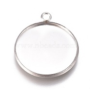 304 Stainless Steel Pendant Cabochon Settings, Plain Edge Bezel Cups, Flat Round, Stainless Steel Color, Tray: 22mm, 27.5x23.8x2mm, Hole: 2.2mm(X-STAS-G127-13-22mm-P)