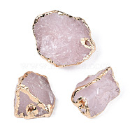 Plated Natural Rose Quartz Beads, with Light Gold Brass Findings, Nuggets, 23~28x15.5~28.5x13.5~20.5mm, Hole: 3mm(G-T133-21)