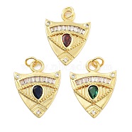 Rack Plating Brass Micro Pave Cubic Zirconia Pendants, Long-Lasting Plated, Lead Free & Cadmium Free, Triangle with Eye, Mixed Color, 23.5x18.5x2.5mm, Hole: 3.3mm(KK-Z071-68G)