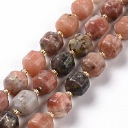 Natural Plum Blossom Jasper Beads Strands, with Seed Beads, Faceted Bicone Barrel Drum, 9~10mm, Hole: 1.2mm, about 29~32pcs/strand, 14.45~14.84 inch(36.7~37.7cm)(G-G990-F16)