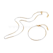 304 Stainless Steel Cable Chain Necklaces & Bracelets Jewelry Sets, with Lobster Claw Clasps, Golden & Stainless Steel Color, 17-1/8 inch(43.5cm), 7-1/4 inch(18.5cm)(SJEW-JS01186)