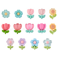 28Pcs 14 Styles Opaque & Translucent Floral Resin Cabochons, Kawaii Resin Cabochons for DIY Jewelry Making Scrapbooking Phone Case Decor Hair Accessories Making Hair Clip, Colorful, 24x17mm, 2pcs/style(JX252A)