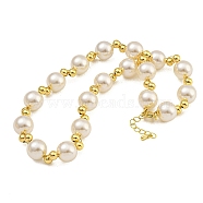 Rack Plating Brass & ABS Plastic Pearl Round Beaded Necklaces for Women, Cadmium Free & Lead Free, Long-Lasting Plated, Real 18K Gold Plated, 16.93 inch(43cm)(NJEW-C059-30G)