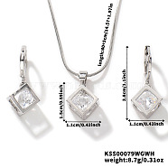 Fashionable European and American Style Brass Rhinestones Earrings & Necklaces for Women, Cube, Platinum, (LQ2499-2)