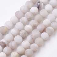 Natural White Agate Bead Strands, Frosted, Round, 6~7mm, Hole: 1mm, about 61pcs/strand, 14.9 inch(38cm)(G-J376-02-6mm)