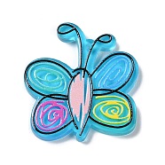Acrylic Pendants, Butterfly, Blue, 34x31.5x2.5mm, Hole: 1.4mm(OACR-R271-06C)