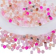 2 Bags Imitation Artificial Crystal Glass Beads, Faceted Cube, Mixed Style, Pink, 4x4x4mm, Hole: 1.2mm, about 100pcs/bag(GLAA-SZ0001-95B-09)