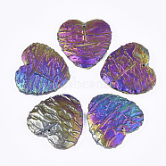 Natural Dragon Blood Stone Pendants, Rainbow Plated, Heart, Colorful, 39~40x41x6.5~7.5mm, Hole: 1.2mm(G-S329-023)