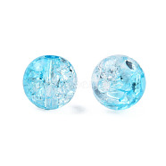 Transparent Crackle Acrylic Beads, Round, Sky Blue, 8x7.5mm, Hole: 1.8mm, about 1700pc/500g(CACR-N002-22B)