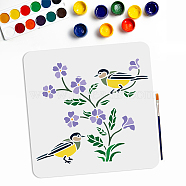 US 1Pc PET Hollow Out Drawing Painting Stencils, with 1Pc Art Paint Brushes, Bird, Stencils: 300x300mm, Brushes: 16.9x0.5cm(DIY-MA0002-38E)