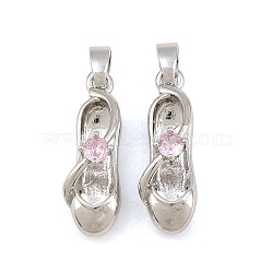 Brass Micro Pave Pink Cubic Zirconia Pendants, Ballet Shoes Charms, Platinum, 20x7x6.5mm, Hole: 5x3mm(CU-CBA9AB3-12P)