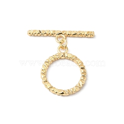 Brass Toggle Clasps, Textured Ring, Real 18K Gold Plated, Ring: 25.5x21.5x2.5mm, Hole: 3mm, Bar: 32x7x2.5mm, Hole: 3mm(X-KK-P234-82G)