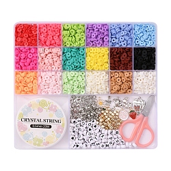 DIY Heishi Jewelry Set Making Kit, Including Polymer Clay & Acrylic & Plastic Beads, Alloy Clasps & Pendants, Iron Bead Tips & Jump Rings, Elastic Thread, Scissors, Mixed Color, Plastic: 6x1mm, Hole: 2mm, 2700pcs/box(DIY-YW0005-52)