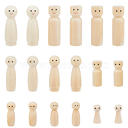 18Pcs 9 Style Unfinished Wooden Peg Dolls Display Decorations, for Painting Craft Art Projects, Beige, 15~21.5x34~71mm, 2pcs/style(WOOD-FH0002-08)