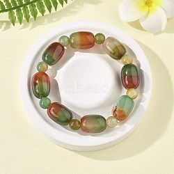 Natural Peacock Agate Bead Stretch Bracelets, Dyed & Heated, Barrel, Inner Diameter: 2-1/4 inch(5.8cm)(G-P570-01J)