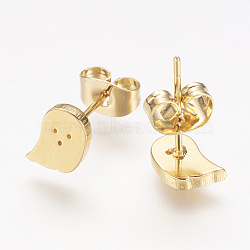 304 Stainless Steel Stud Earrings, Hypoallergenic Earrings, Ghost, Golden, 7x5.5x1.5mm, pin: 0.8mm(X-EJEW-P126-22)