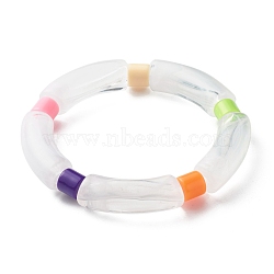 Chunky Acrylic Curved Tube & Column Beads Stretch Bracelet for Girl Women, Clear, Inner Diameter: 2-1/8 inch(5.4cm)(BJEW-JB06989)