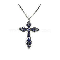 Cross Zinc Alloy Pendant Necklace, with Rhinestone, Capri Blue, 27.56 inch(70cm)(NF8765-02)