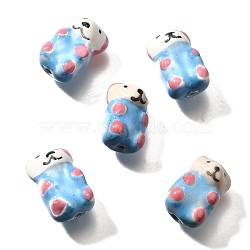 Handmade Porcelain Beads, Bear, Light Sky Blue, 18~18.5x11.5~12x10.5~11.5mm, Hole: 1.8~2mm(PORC-S002-08B)