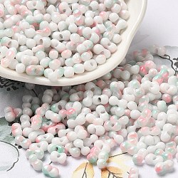 Baking Paint Glass Seed Beads, Round Hole, Peanut, Pink, 6~6.5x3~3.5x3~3.5mm, Hole: 1~1.2mm, about 4500pcs/pound(SEED-F005-01A-08)