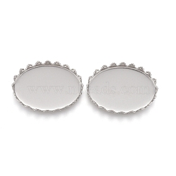 201 Stainless Steel Cabochon Settings, Lace Edge Bezel Cups, Oval, Stainless Steel Color, Tray: 25x18mm, 26x19x4mm(STAS-P249-10A-P)