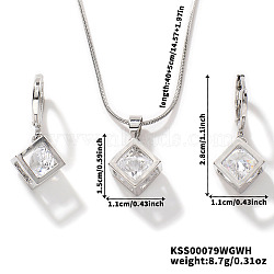 Fashionable European and American Style Brass Rhinestones Earrings & Necklaces for Women, Cube, Platinum, (LQ2499-2)