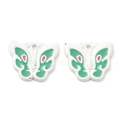 Spray Painted Alloy Enamel Pendants, Butterfly Charm, White, 15.5x18x2mm, Hole: 1.6mm(PALLOY-P303-13B)