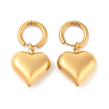 Ion Plating(IP) 304 Stainless Steel Hoop Earrings, Heart, Golden, 41x23mm